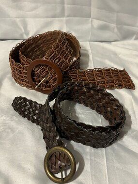Set of 2 Brown Woven / Braided Belts